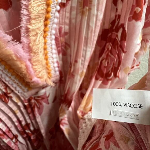 Poupette St Barth Sasha Lace Trimmed Mini Dress 90s Pink Floral V Neck Sz S Boho - Picture 7 of 7